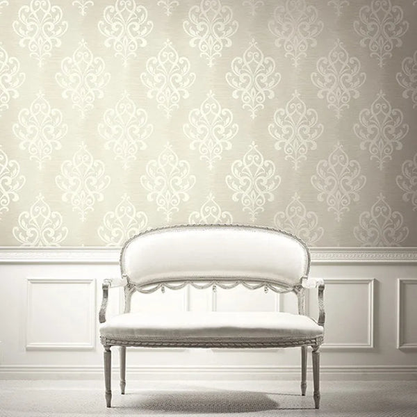 Wallpaper installed in a room showing its full pattern, color