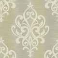 Closeup of a wallpaper showing its Damask, Neutrals, Silver pattern, color, and subtle texture.