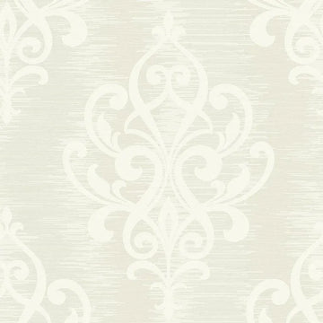 Closeup of a wallpaper showing its Cream, Damask, Neutrals pattern, color, and subtle texture.