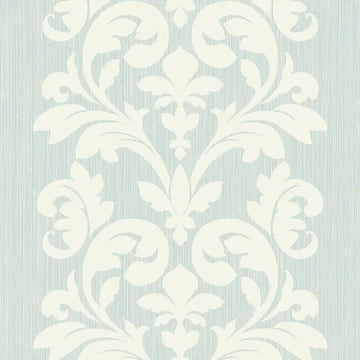 Closeup of a wallpaper showing its Damask, Green, Two-tone pattern, color, and subtle texture.