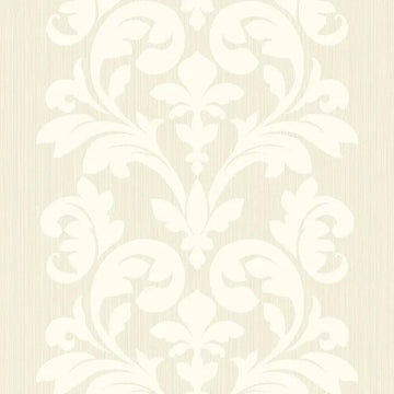 Closeup of a wallpaper showing its Cream, Damask, Neutrals, Two-tone pattern, color, and subtle texture.