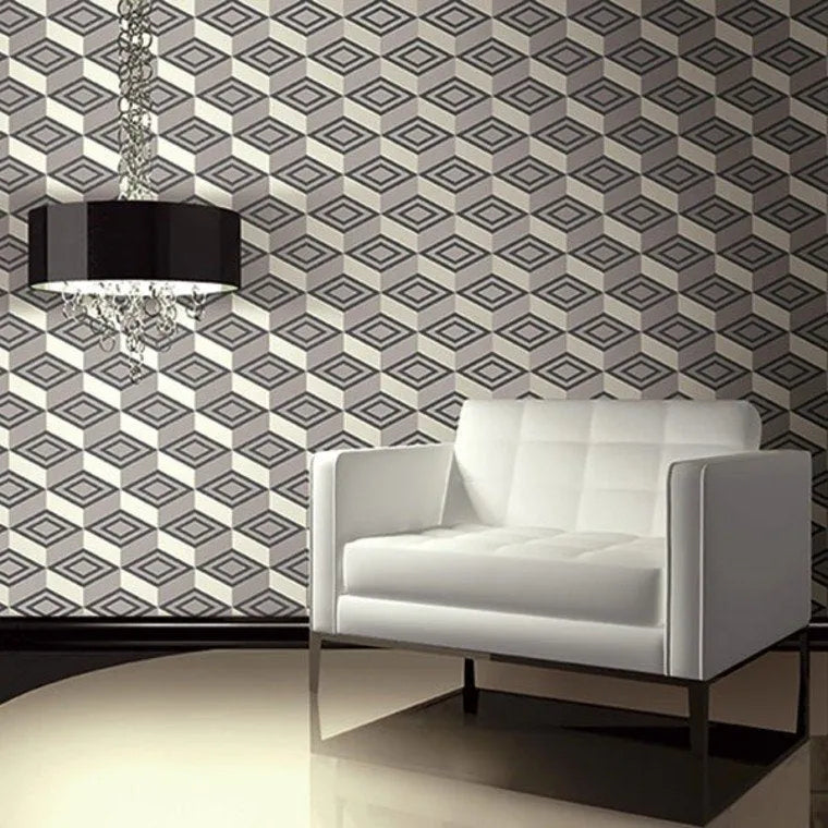 Closeup of a wallpaper showing its Contemporary, Geometric, Two-tone pattern, color, and subtle texture.