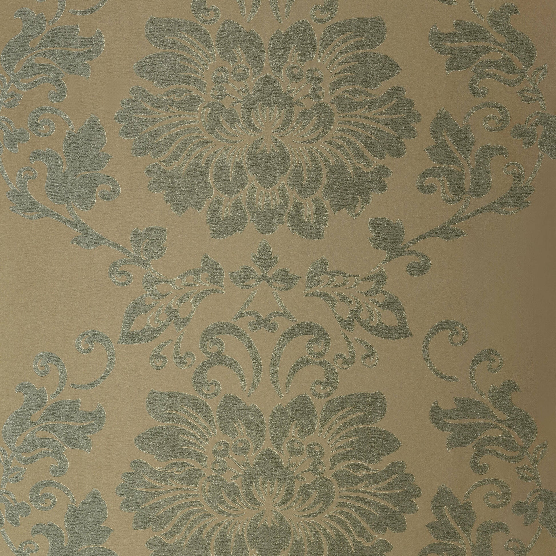 Anna French St. Germain wallpaper in teal on metallic gold with large classic damask motif
