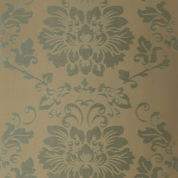 Anna French St. Germain wallpaper in teal on metallic gold with large classic damask motif