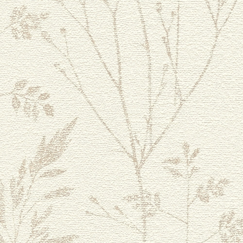 AS Creation Cosiness 792831 close up of textured wallpaper with Beige and Brown botanical grass silhouettes.