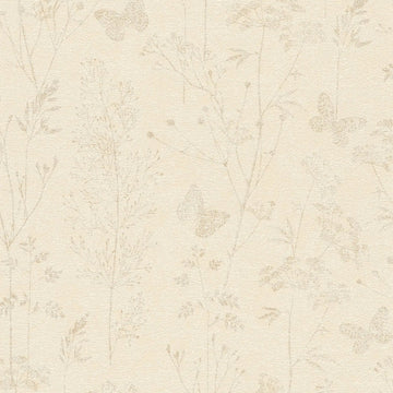 AS Creation Cosiness 792832 wallpaper with delicate beige leafy and butterfly motif on a matte slightly structured background