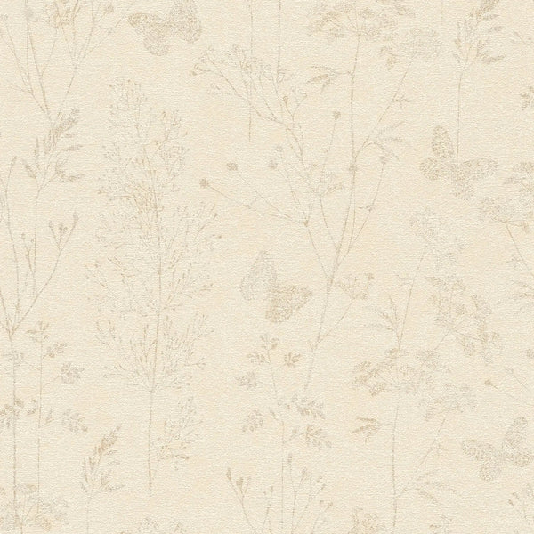 AS Creation Cosiness 792832 wallpaper with delicate beige leafy and butterfly motif on a matte slightly structured background