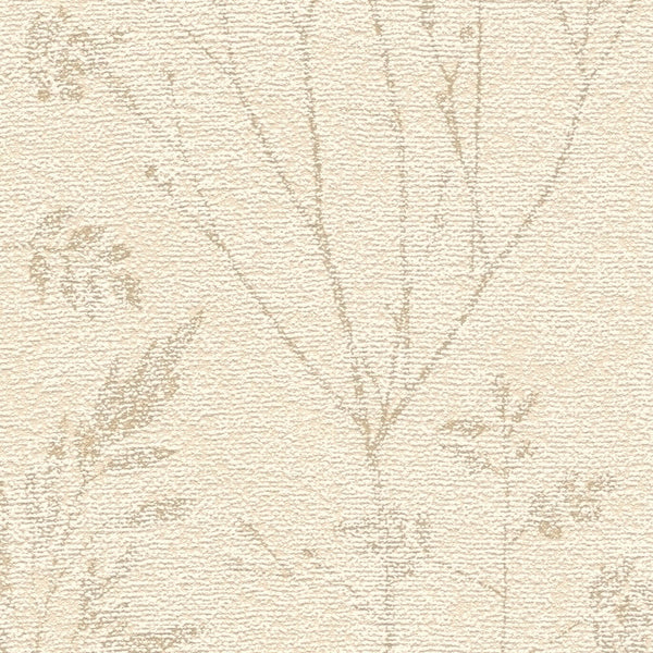 AS Creation Cosiness 792832 close up of textured wallpaper featuring subtle botanical grass outlines in Beige, Brown.