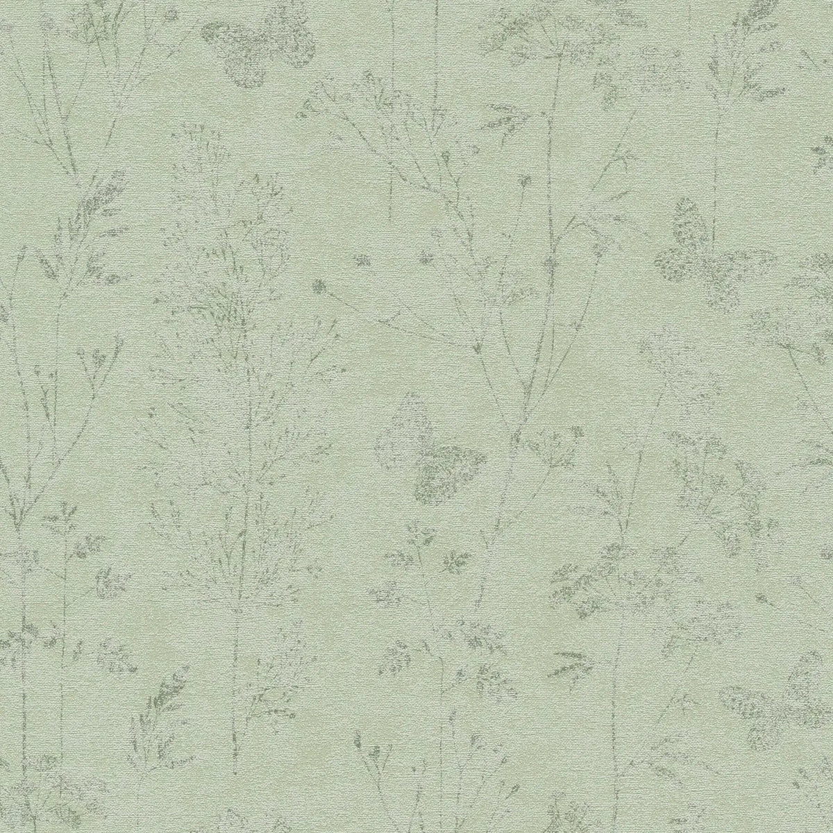AS Creation Cosiness 792833 beige and brown botanical wallpaper with delicate leafy sprigs and subtle butterflies on a matte slightly structured nonwoven surface