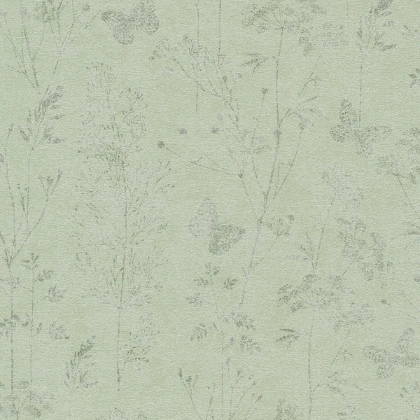 AS Creation Cosiness 792833 beige and brown botanical wallpaper with delicate leafy sprigs and subtle butterflies on a matte slightly structured nonwoven surface