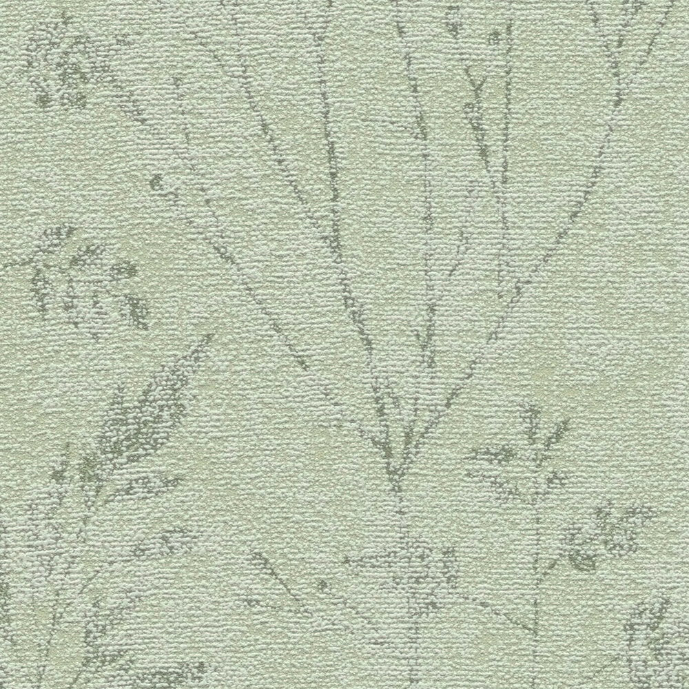 AS Creation Cosiness 792833 close up of textured wallpaper showing delicate botanical stems and grasses in Beige and Brown.