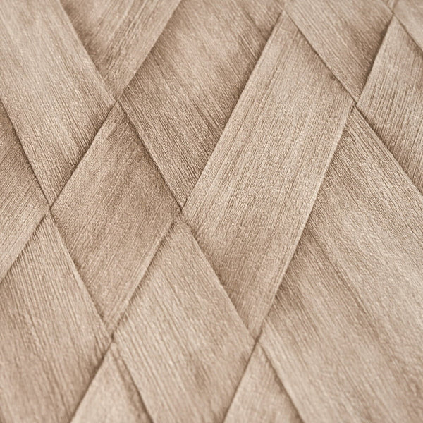 AS Creation Cosiness 793131 close up of wallpaper with a textured diagonal woven diamond pattern in Beige, Brown, Cream.