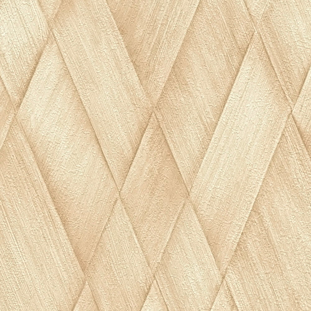 AS Creation Cosiness 793133 close up of Beige and Cream wallpaper pattern with interlaced diagonal bands forming a diamond lattice and a textured look.