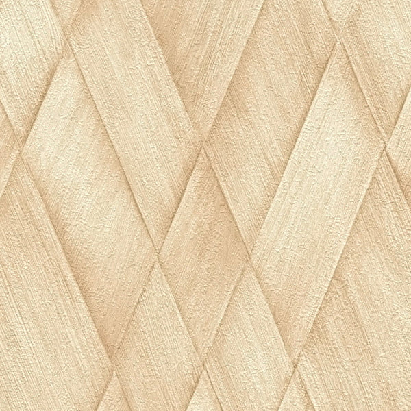 AS Creation Cosiness 793133 close up of Beige and Cream wallpaper pattern with interlaced diagonal bands forming a diamond lattice and a textured look.
