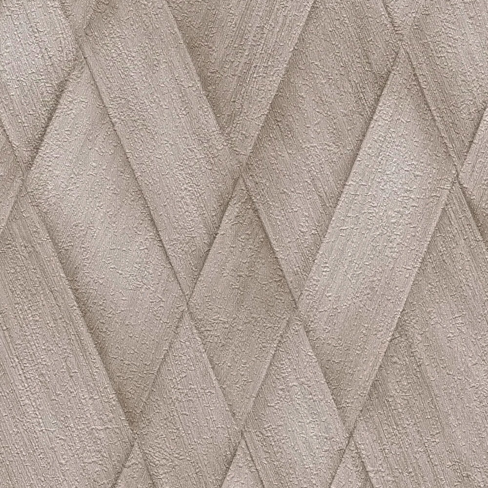 AS Creation Cosiness 793135 close up of wallpaper with overlapping diamond panels and a textured surface in Brown, Grey.