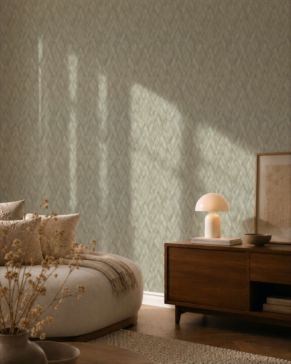 AS Creation Cosiness 793136 green diamond weave geometric wallpaper