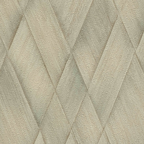 AS Creation Cosiness 793136 green geometric wallpaper with a textured, overlapping diamond pattern shown in close up.