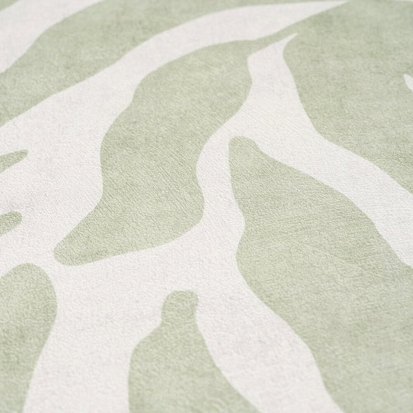AS Creation Cosiness 793142 close up of a green abstract wavy stripe wallpaper pattern.