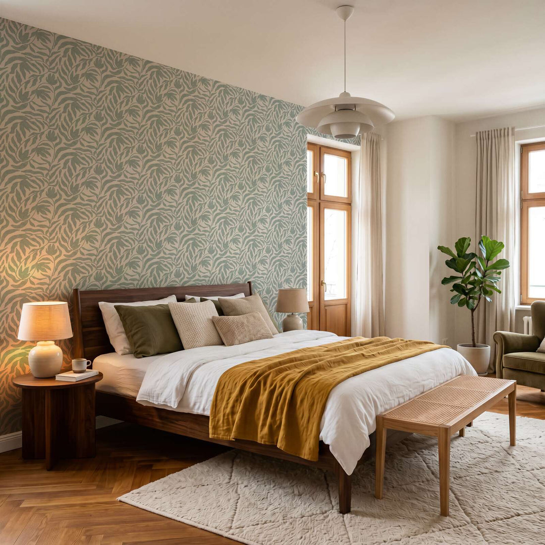AS Creation Cosiness 793143 blue leafy botanical wallpaper with a matte slightly textured finish.