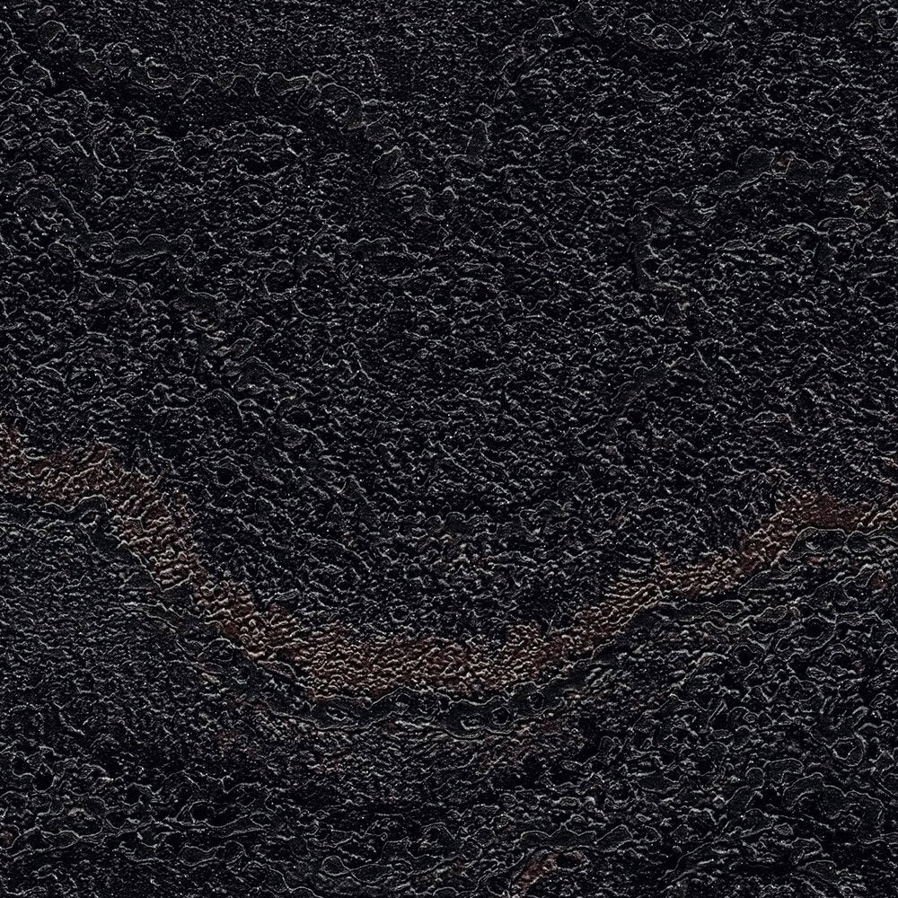 AS Creation Cosiness 793163 close up of black and metallic wallpaper with a heavily textured, organic pattern and subtle wavy striations.