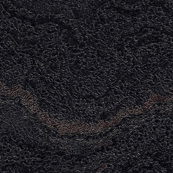 AS Creation Cosiness 793163 close up of black and metallic wallpaper with a heavily textured, organic pattern and subtle wavy striations.