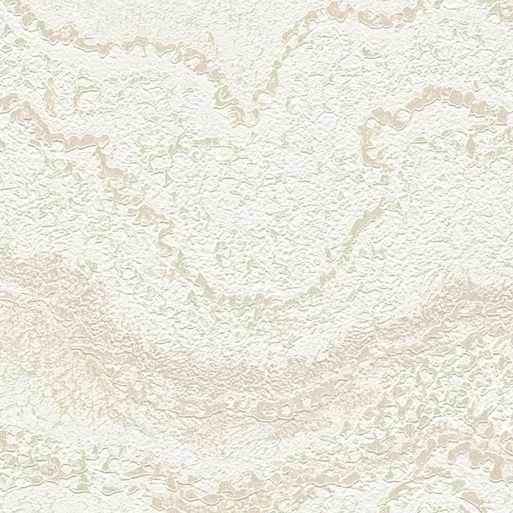 AS Creation Cosiness 793164 close up of wallpaper with an abstract relief pattern and metallic accents on white.