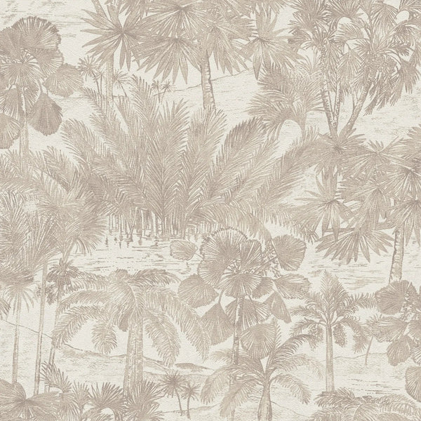AS Creation Cosiness 793172 beige and brown tropical palm scenic wallpaper with subtle gloss and fine texture