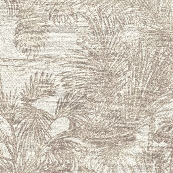 AS Creation Cosiness 793172 close up of textured palm leaf wallpaper in the Beige, Brown, Metallic colorway.