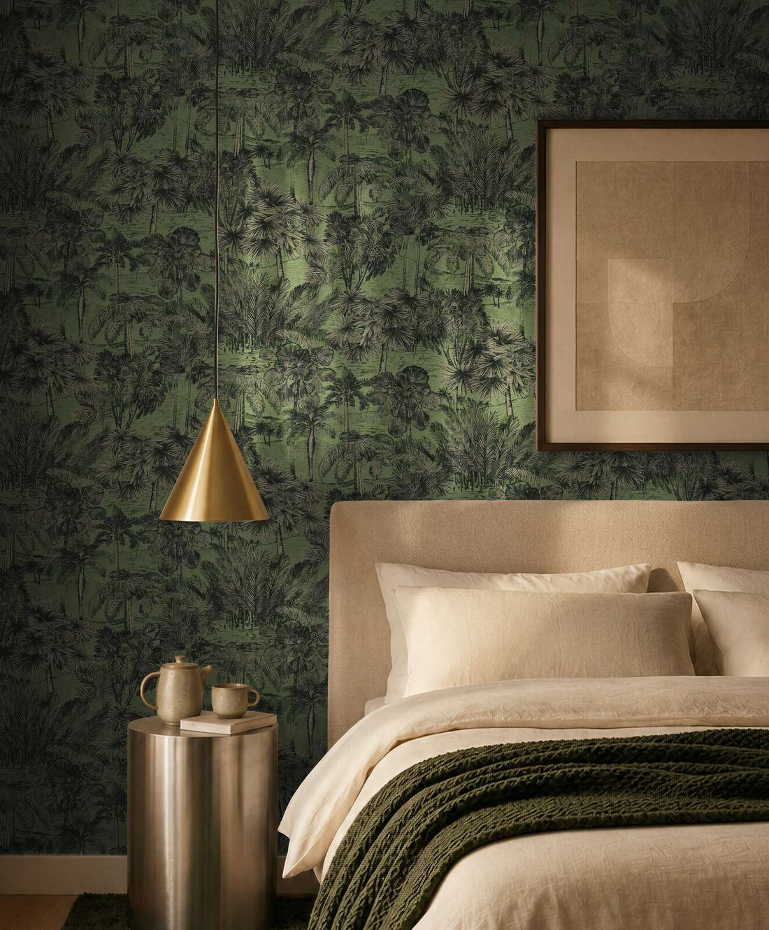 AS Creation Cosiness 793175 green metallic palm forest wallpaper with lightly embossed texture