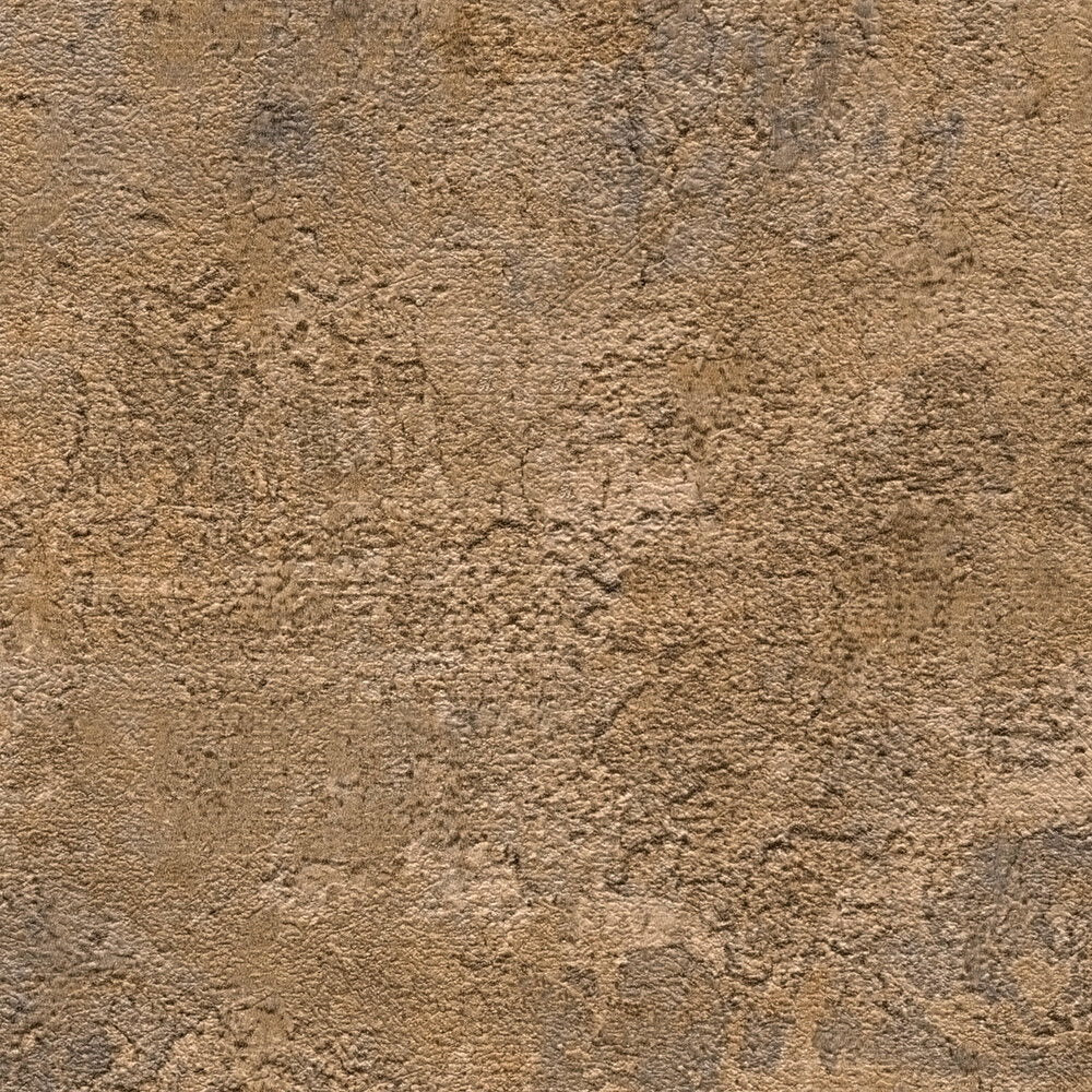AS Creation Cosiness 793182 close up of wallpaper showing a textured stone effect pattern in Brown, Metallic, and Orange.