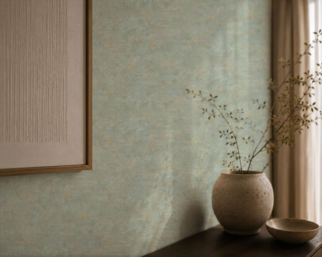 AS Creation Cosiness 793184 green plaster look textured wallpaper with soft sheen