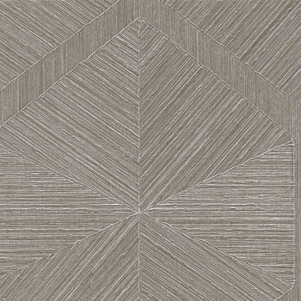 AS Creation Cosiness 793194 close up of wallpaper with a large geometric diamond and chevron pattern made of fine diagonal lines in Grey, Metallic.
