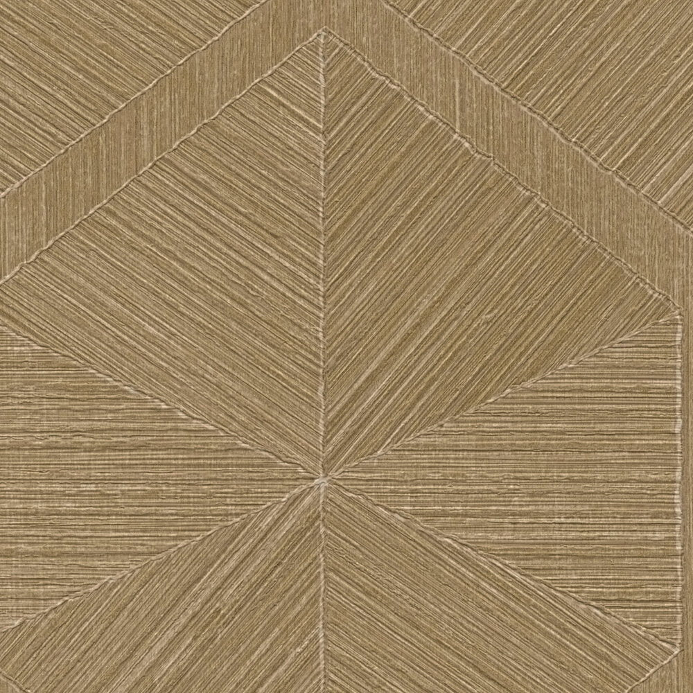 AS Creation Cosiness 793195 close up of Beige and Brown geometric wallpaper with fine linear stripes forming triangles that meet at a central point.