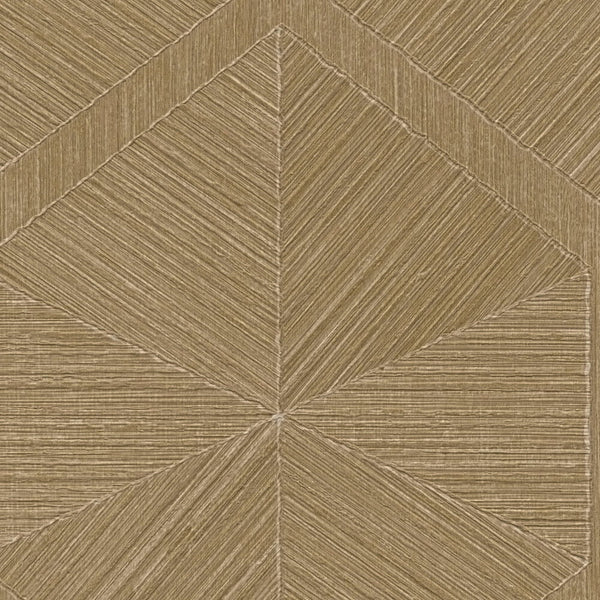 AS Creation Cosiness 793195 close up of Beige and Brown geometric wallpaper with fine linear stripes forming triangles that meet at a central point.