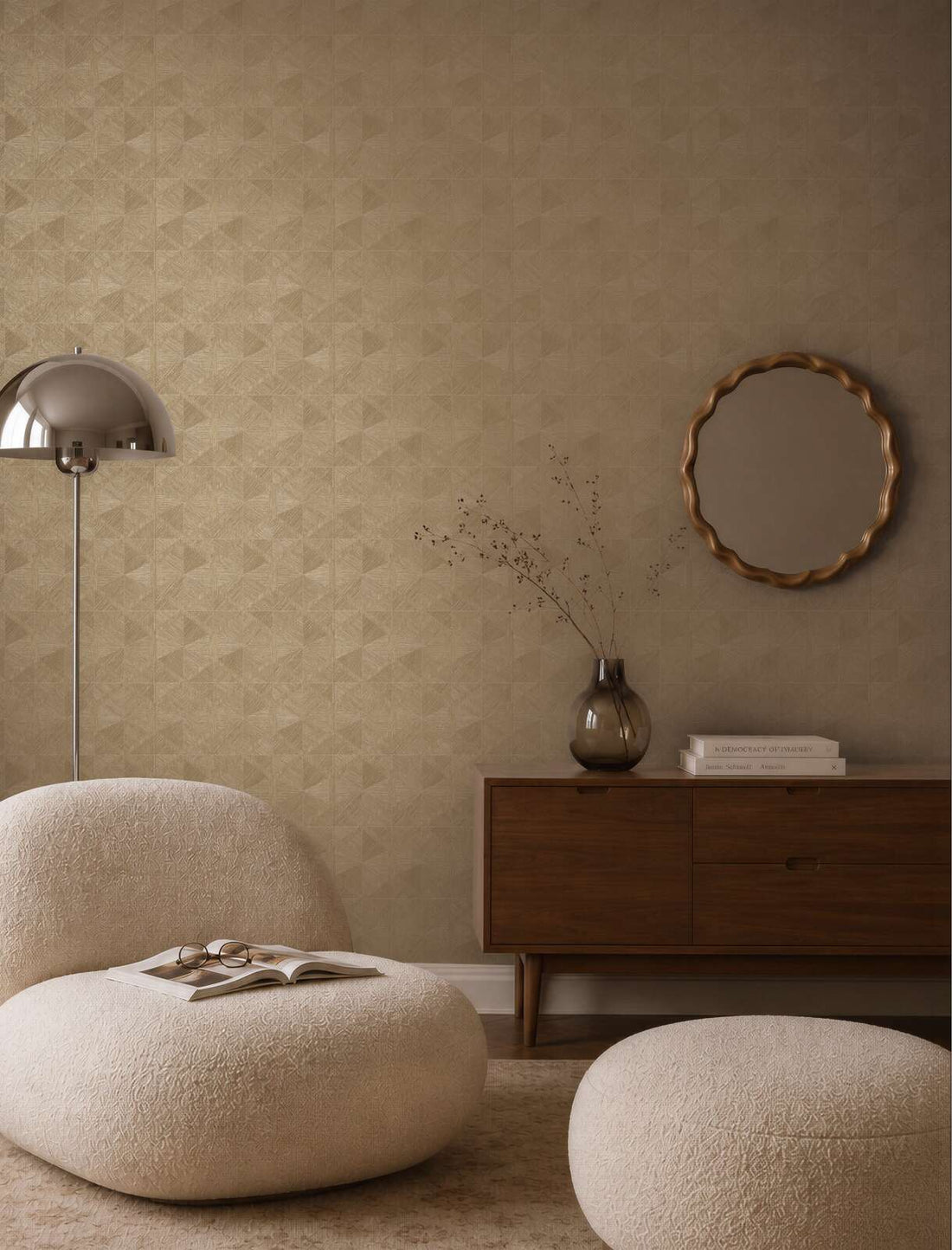 AS Creation Cosiness 793195 geometric diamond wallpaper in warm beige and brown with subtle gloss and embossed texture