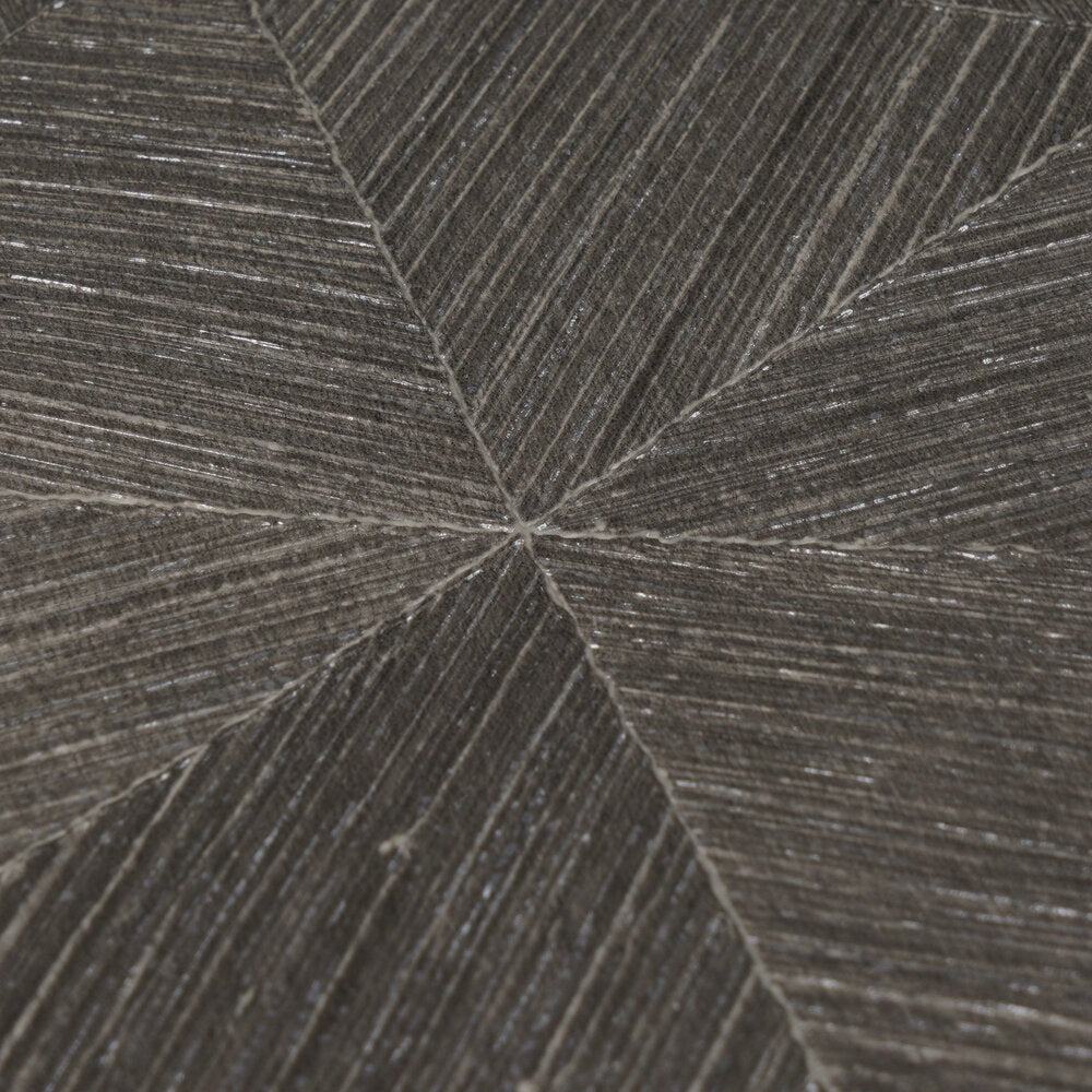 AS Creation Cosiness 793196 close up of Brown, Grey, Metallic wallpaper showing a geometric starburst made of textured linear triangles with a subtle metallic sheen.