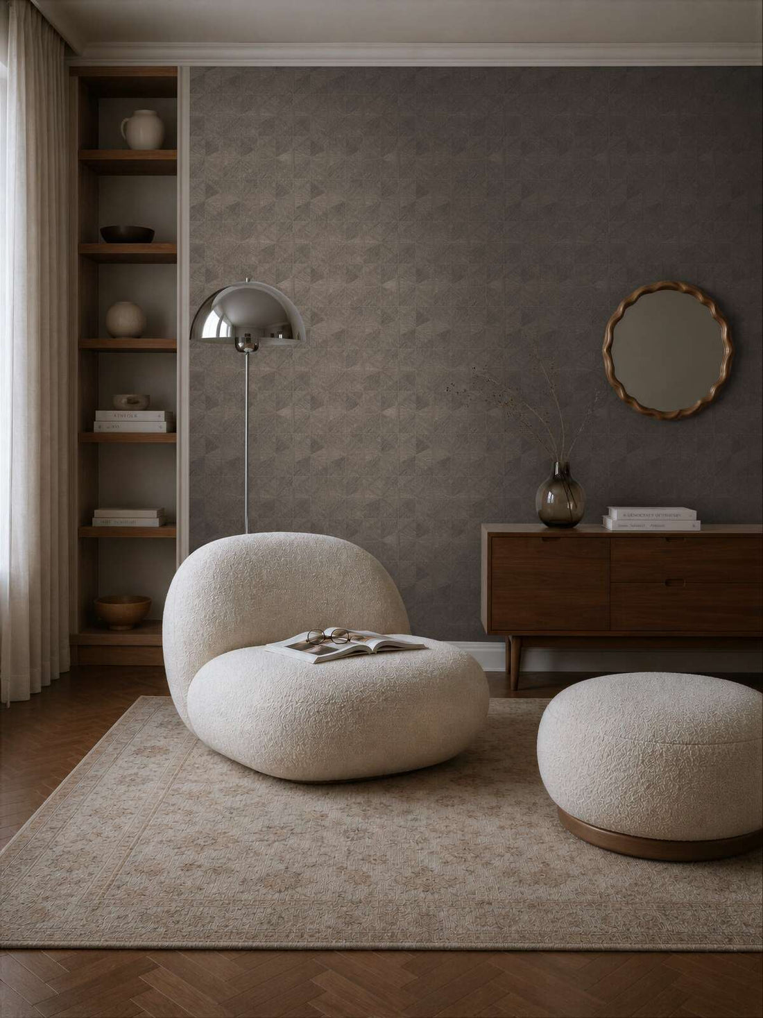 AS Creation Cosiness 793196 geometric diamond wallpaper in brown and grey with a subtle metallic sheen