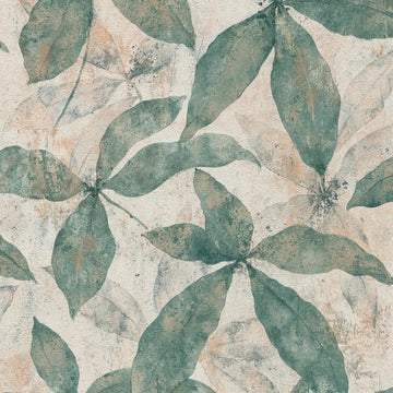 AS Creation Cosiness 793201 wallpaper with layered green leaves on a warm beige and cream plaster look ground.