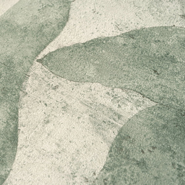AS Creation Cosiness 793202 close up of Cream and Green abstract wallpaper with a mottled, textured surface.
