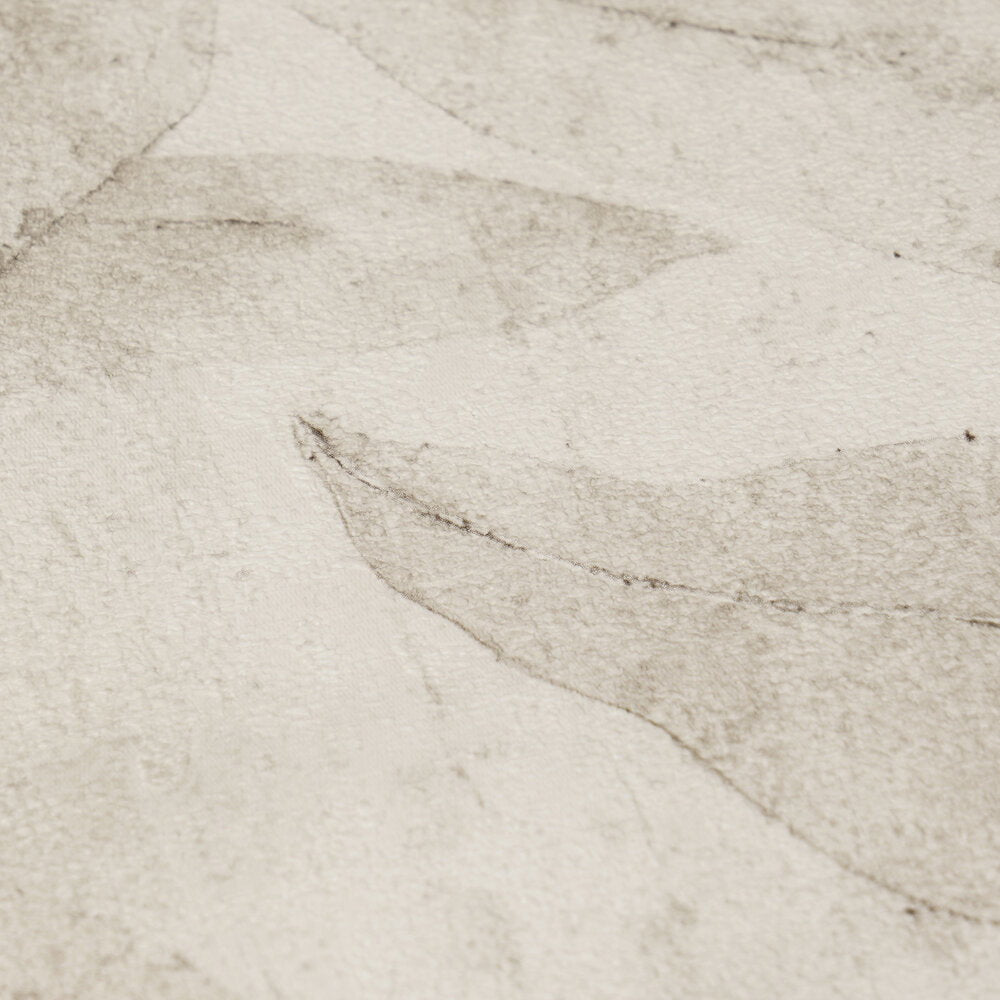 AS Creation Cosiness 793204 close up of beige and cream wallpaper showing soft, watercolor style overlapping leaf shapes.