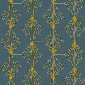 AS Creation French Affair 361561 blue wallpaper with metallic geometric diamond fan pattern on a matte, slightly structured surface.