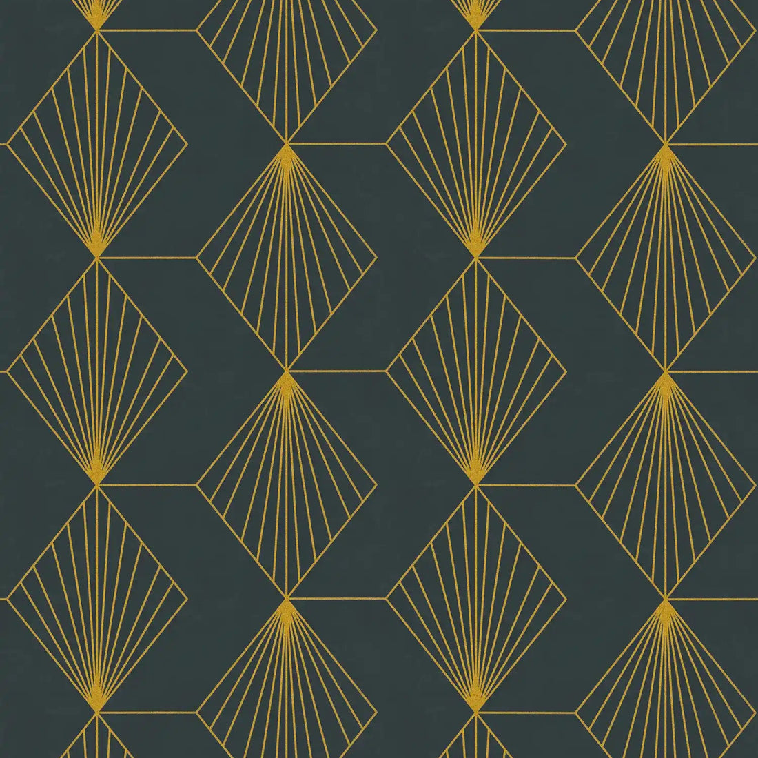 AS Creation French Affair 361562 black wallpaper with metallic geometric diamond fan lines, matte slightly structured nonwoven.