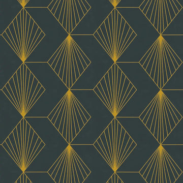 AS Creation French Affair 361562 black wallpaper with metallic geometric diamond fan lines, matte slightly structured nonwoven.