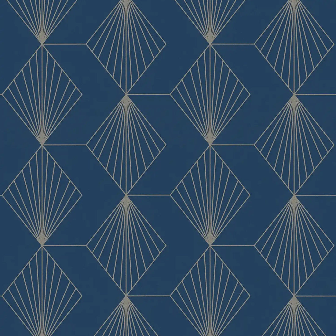 AS Creation French Affair 367102 blue geometric diamond wallpaper with fine line fan motifs on a matte surface.