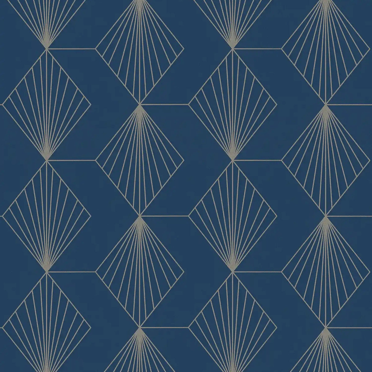 AS Creation French Affair 367102 blue geometric diamond wallpaper with fine line fan motifs on a matte surface.