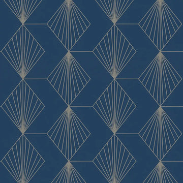 AS Creation French Affair 367102 blue geometric diamond wallpaper with fine line fan motifs on a matte surface.