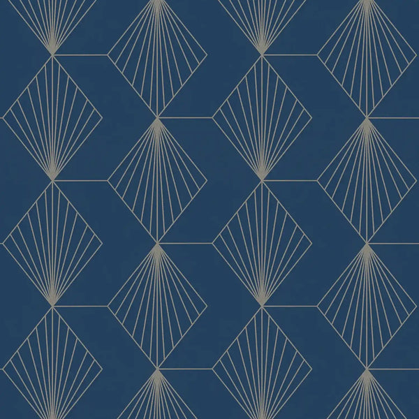 AS Creation French Affair 367102 blue geometric diamond wallpaper with fine line fan motifs on a matte surface.