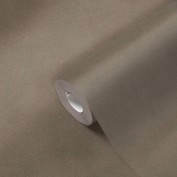 AS Creation French Affair 393419 wallpaper roll in Brown with a subtle fine texture shown on a matching unrolled sheet.