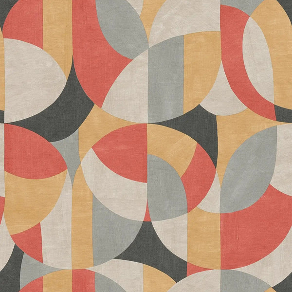 AS Creation French Affair 399323 geometric wallpaper in beige, black, grey, and red with an embossed linen like texture