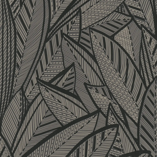 AS Creation French Affair 399334 black and gold leafy wallpaper with embossed structure foam texture